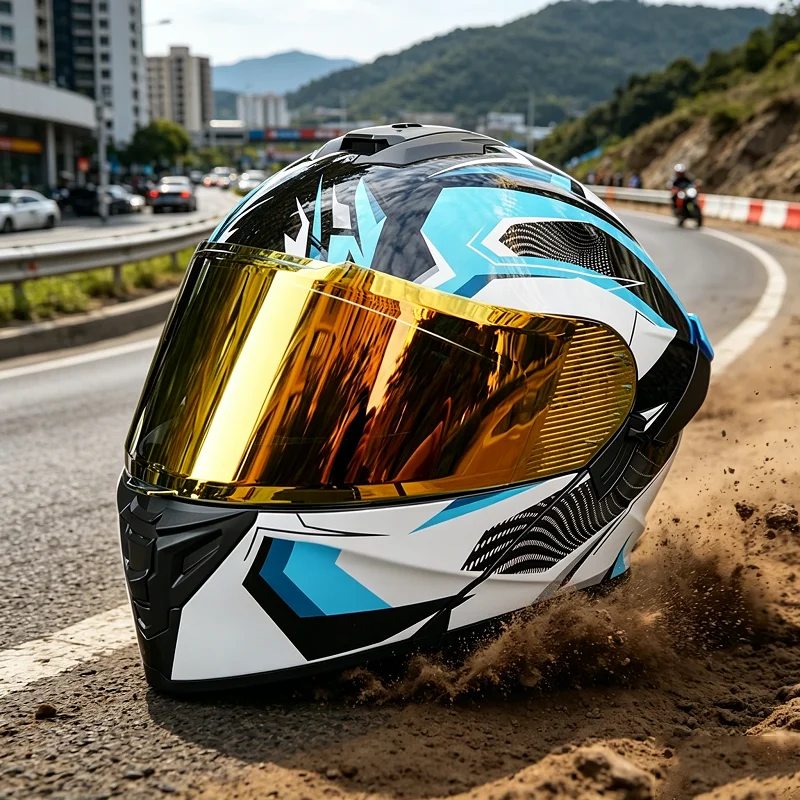 Sports-style full-face motorcycle helmet with dark tinted visor, available in multiple colors
Sports-style full-face motorcycle helmet with dark tinted visor, available in multiple colors