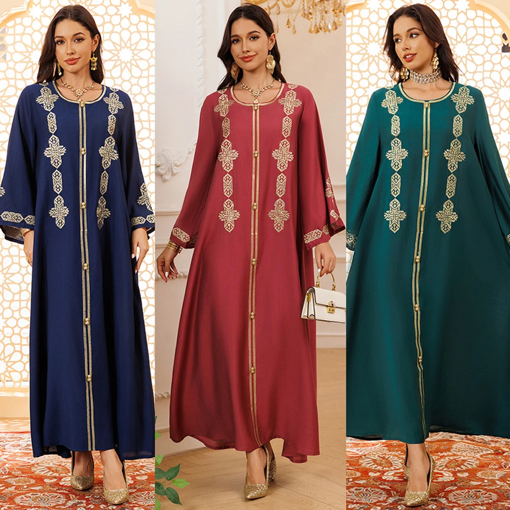 Blue Red Green Ramadan Costumes For Women Elegant Simple Muslim Products Modest Dresses Embroidery Dress Long Sleeve Eid Clothes
Blue Red Green Ramadan Costumes For Women Elegant Simple Muslim Products Modest Dresses Embroidery Dress Long Sleeve Eid Clothes
