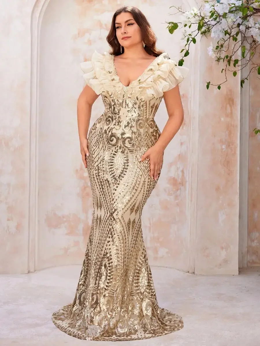 Plus Size Womens Champagne Ruffle Off Shoulder Mermaid Evening Gown Formal Dress
Plus Size Womens Champagne Ruffle Off Shoulder Mermaid Evening Gown Formal Dress