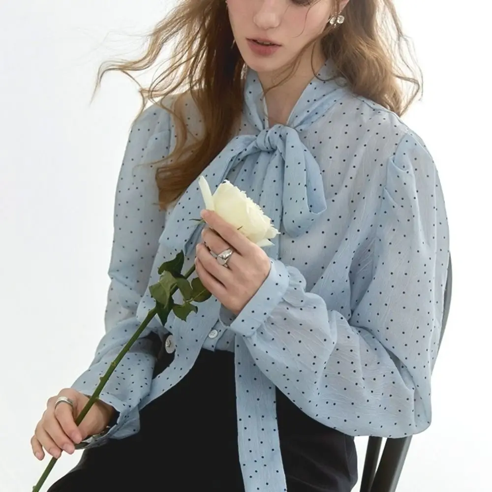 Sweet Chiffon Blouses for Women Thin Lace Tied Up Long Sleeve Shirts Bottoming Shirt Ladies Top Clothes Dots Baggy Shirts Office
Sweet Chiffon Blouses for Women Thin Lace Tied Up Long Sleeve Shirts Bottoming Shirt Ladies Top Clothes Dots Baggy Shirts Office
