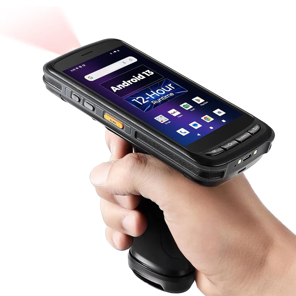 Handheld Android 13 Barcode Scanner Full Screen, 8000mAh Mobile Computer PDA for WMS, 4G Wi-Fi Inventory Bar Code Scanner