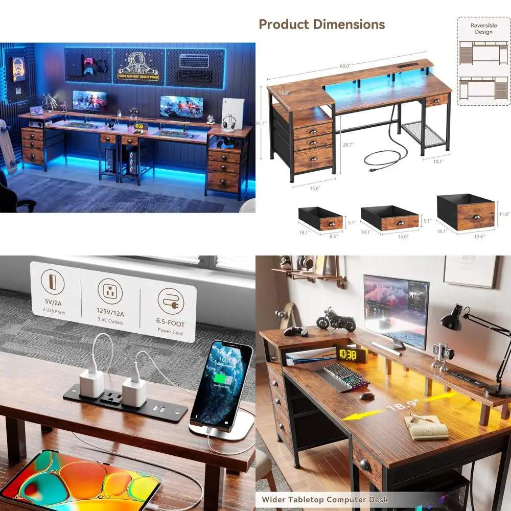 Компьютерный стол 60 Rustic Brown с тумбой для документов, полками для хранения, светодиодной подсветкой, подставкой для монитора, розетками и 4 ящиками для хранения
Компьютерный стол 60 Rustic Brown с тумбой для документов, полками для хранения, светодиодной подсветкой, подставкой для монитора, розетками и 4 ящиками для хранения