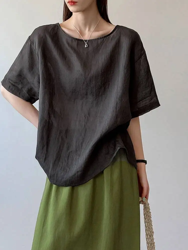 Women Beige Back Knot Tie Ramie Big Size Blouse New Round Neck Half Sleeve Shirt Fashion Tide Spring Summer
Women Beige Back Knot Tie Ramie Big Size Blouse New Round Neck Half Sleeve Shirt Fashion Tide Spring Summer