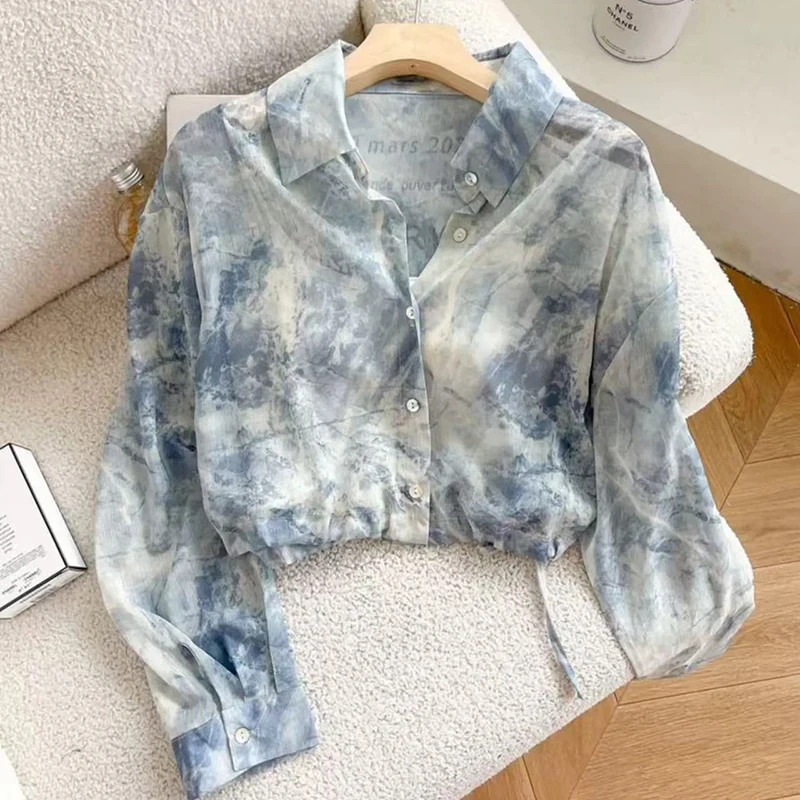 Fashion Tie-Dye Chiffon Sun Proof Blouse Women Summer Thin Irregular Cropped Tops Y2K Korean Chic Lace Up All Match Shirts
Fashion Tie-Dye Chiffon Sun Proof Blouse Women Summer Thin Irregular Cropped Tops Y2K Korean Chic Lace Up All Match Shirts
