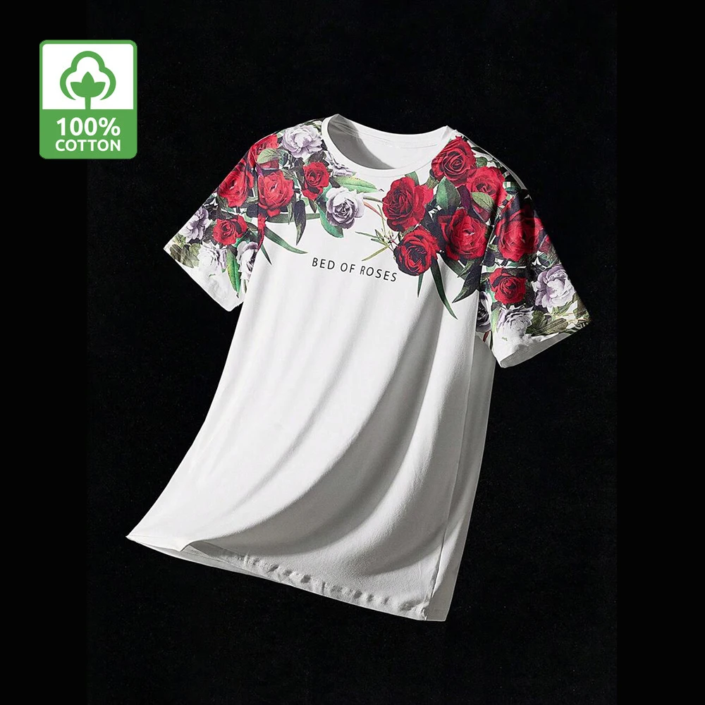 Men's Rose Floral Letter Print Graphic T-shirt 200gsm Pure Cotton Fashionable Unisex Short-sleeved Tops Loose Soft O-neck Tees
Men's Rose Floral Letter Print Graphic T-shirt 200gsm Pure Cotton Fashionable Unisex Short-sleeved Tops Loose Soft O-neck Tees
