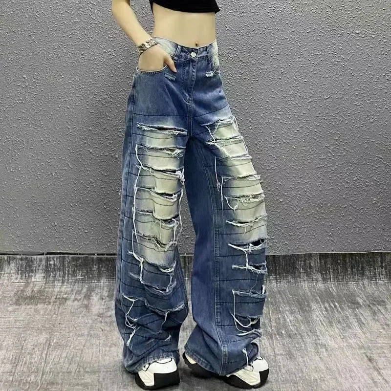 New Fashion Women's Jeans Cool And Hot Girl Ripped Jeans Female Size Loose Drape Wide-leg Denim Trousers Blue Black 4XL
New Fashion Women's Jeans Cool And Hot Girl Ripped Jeans Female Size Loose Drape Wide-leg Denim Trousers Blue Black 4XL