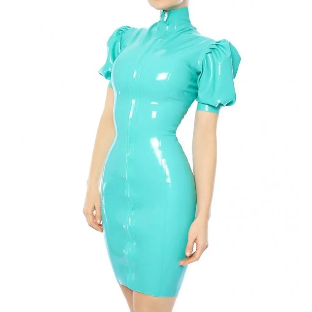Latex Mini Dress with Lantern Cuffs and Rubber Sheath with Front Zipper
Latex Mini Dress with Lantern Cuffs and Rubber Sheath with Front Zipper