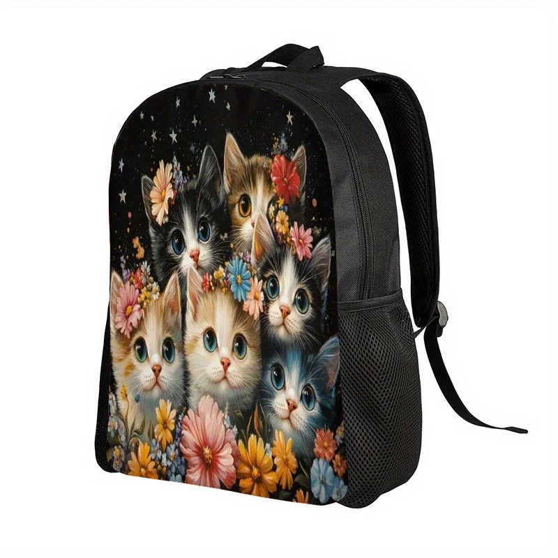 a 2D flat printed backpack, cat party light casual backpack, flower bush cat printed campus schoolbag, unisex outdoor leisure
a 2D flat printed backpack, cat party light casual backpack, flower bush cat printed campus schoolbag, unisex outdoor leisure