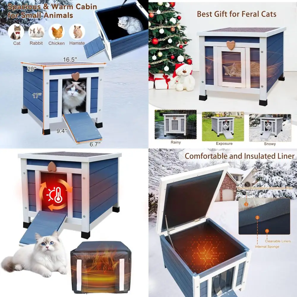 Insulated Blue Outdoor Cat House for Winter with Warm Liner, Weatherproof Wooden Shelter for Feral Cats and Rabbits
Insulated Blue Outdoor Cat House for Winter with Warm Liner, Weatherproof Wooden Shelter for Feral Cats and Rabbits