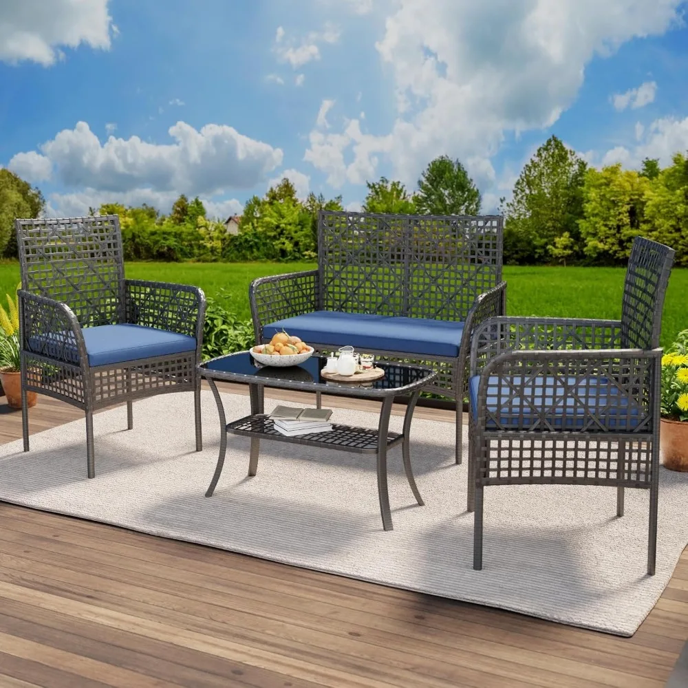 4-piece rattan terrace sofa furniture with double-layer coffee table and weather resistant soft cushion sofa
4-piece rattan terrace sofa furniture with double-layer coffee table and weather resistant soft cushion sofa