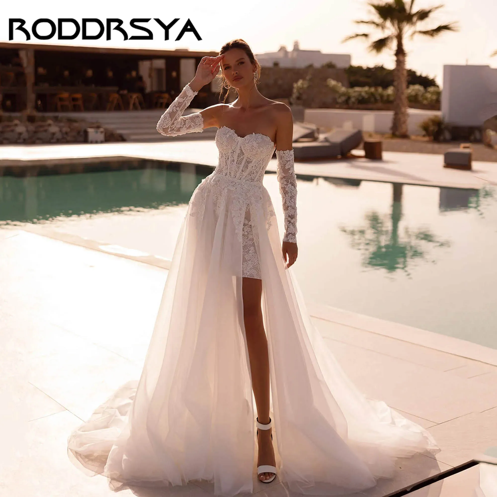 RODDRSYA A-line Tulle Overskirt For Bride Strapless Sweetheart Lace Wedding Dress 3/4 Sleeves Modern vestido de novia Customized
RODDRSYA A-line Tulle Overskirt For Bride Strapless Sweetheart Lace Wedding Dress 3/4 Sleeves Modern vestido de novia Customized