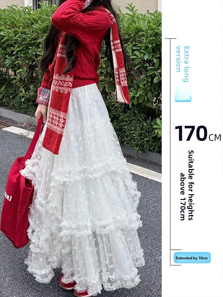 Extended Length A-Line Lace Patchwork Half Skirt for Women Sweet White Mesh Spring Autumn High Waist Korean Style Commute
Extended Length A-Line Lace Patchwork Half Skirt for Women Sweet White Mesh Spring Autumn High Waist Korean Style Commute
