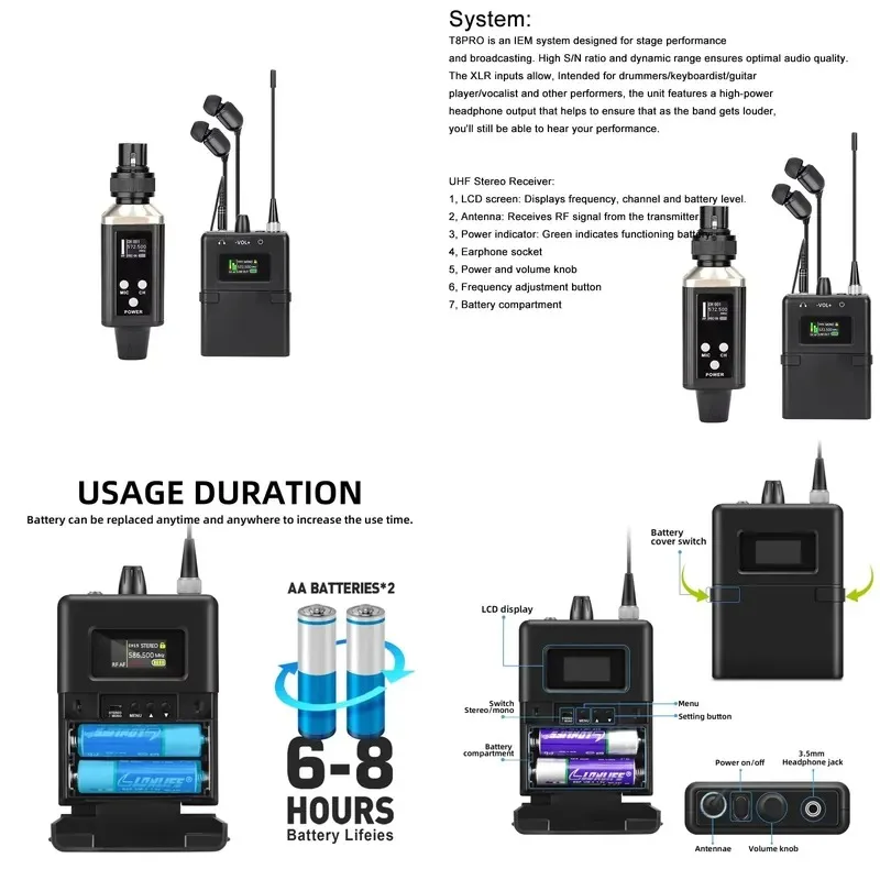 Portable UHF Wireless In-Ear System Bodypack Transmitter Receiver for Stage Church Studio UHF Wireless Audio
Portable UHF Wireless In-Ear System Bodypack Transmitter Receiver for Stage Church Studio UHF Wireless Audio
