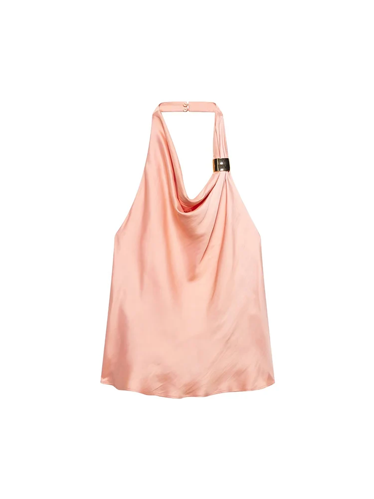 KUCLUT Women Fashion Light Pink Pleated Backless Lace Up Tops Vintage Halter Neck Sleeveless Female Chic Lady Tops
KUCLUT Women Fashion Light Pink Pleated Backless Lace Up Tops Vintage Halter Neck Sleeveless Female Chic Lady Tops
