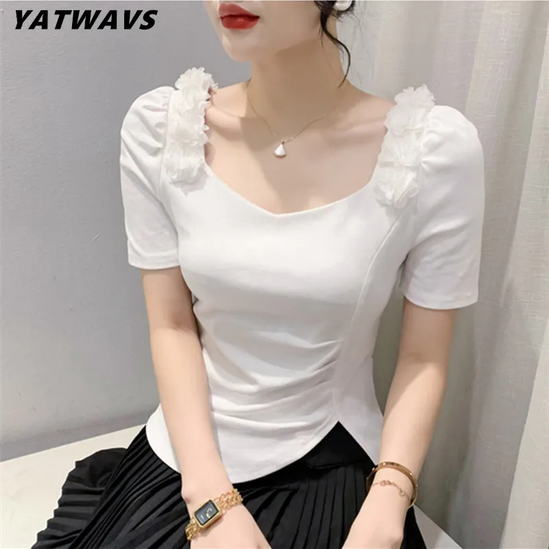 New Summer European Girl T-Shirts Clothes Women Sexy Square Collar Puff Sleeve Slim Cotton Tops Elastic Slit Irregular Tees
New Summer European Girl T-Shirts Clothes Women Sexy Square Collar Puff Sleeve Slim Cotton Tops Elastic Slit Irregular Tees