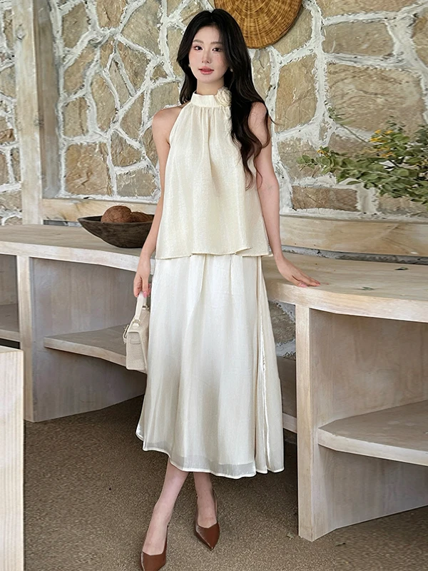 Elegant High Waist Satin Halter Neck Skirt Set Women's Fashion Summer 2026 Chic Two-Piece Ensemble Anti-Wrinkle Adult Size
Elegant High Waist Satin Halter Neck Skirt Set Women's Fashion Summer 2026 Chic Two-Piece Ensemble Anti-Wrinkle Adult Size