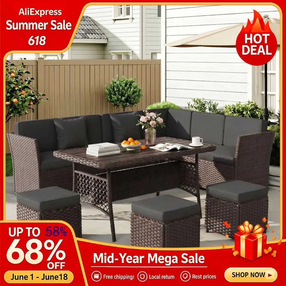 7 Pieces Patio Furniture Set, Outdoor Patio Furniture, Wicker Conversation Set with Dining Table, Chairs and Ottoman, Custom
7 Pieces Patio Furniture Set, Outdoor Patio Furniture, Wicker Conversation Set with Dining Table, Chairs and Ottoman, Custom