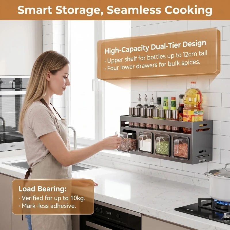 Stainless Steel Kitchen Spice Rack Wall-Mounted Multi-Functional Spice Rack Box Jar Kitchen Storage Home Organizador De Cocina
Stainless Steel Kitchen Spice Rack Wall-Mounted Multi-Functional Spice Rack Box Jar Kitchen Storage Home Organizador De Cocina