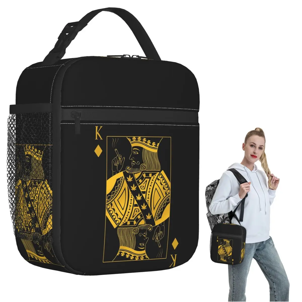 Изолированная сумка для обеда King Of Diamonds Black Poker Playing Card для женщин и детей, герметичные контейнеры для еды, термосумка для обеда
Изолированная сумка для обеда King Of Diamonds Black Poker Playing Card для женщин и детей, герметичные контейнеры для еды, термосумка для обеда