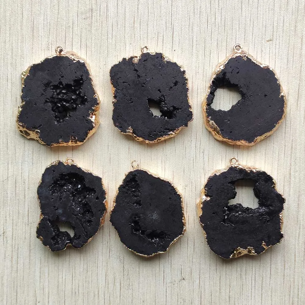 Natural crystal black electroplated Edged Slice Irregular round shape pendants for necklace jewelry making 6pcs/lot Wholesale
Natural crystal black electroplated Edged Slice Irregular round shape pendants for necklace jewelry making 6pcs/lot Wholesale