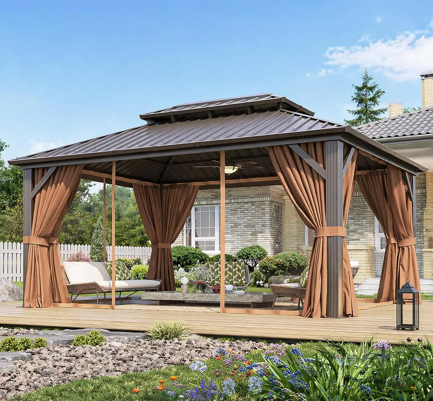 12’x16’ Hardtop Gazebo, Permanent Metal Pavilion with Galvanized Steel Double Roof, Outdoor Pergola with Nettings and, Custom
12’x16’ Hardtop Gazebo, Permanent Metal Pavilion with Galvanized Steel Double Roof, Outdoor Pergola with Nettings and, Custom