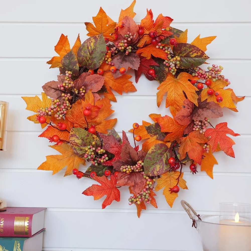 50cm Fall Wreath for Front Door with Autumn Leaves and Berries Seasonal Home Decor for Thanksgiving Celebration
50cm Fall Wreath for Front Door with Autumn Leaves and Berries Seasonal Home Decor for Thanksgiving Celebration
