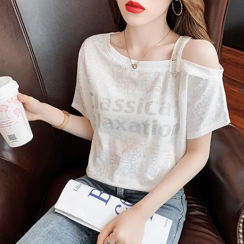 Femme Summer Korean Fashion Printing Solid Color Diagonal Collar Women Clothes All-match Appear Thin Hotfix Ice Shreds Short Sle
Femme Summer Korean Fashion Printing Solid Color Diagonal Collar Women Clothes All-match Appear Thin Hotfix Ice Shreds Short Sle