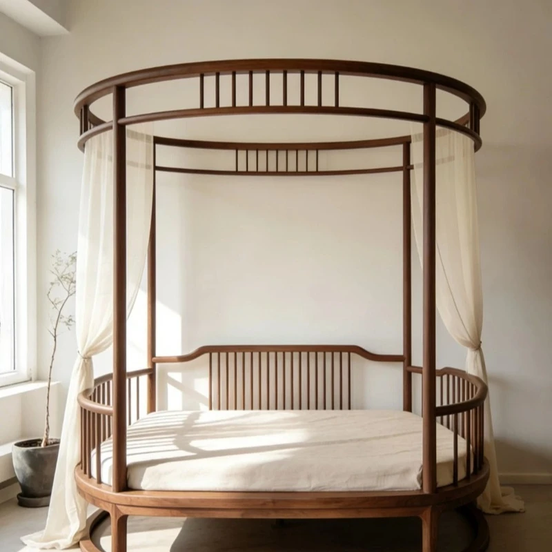 North American black walnut shelf bed Song-style aesthetics minimalist Zen four-poster bed bedroom solid wood round bed
North American black walnut shelf bed Song-style aesthetics minimalist Zen four-poster bed bedroom solid wood round bed