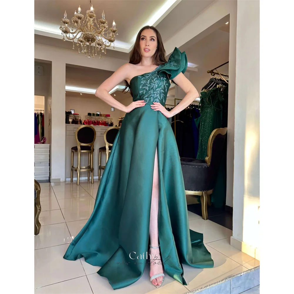 Cathy Customized Green One Shoulder Appliques A-Line Prom Dress Side Split Pleated vestidos de noiva Floor-Length Evening Dress
Cathy Customized Green One Shoulder Appliques A-Line Prom Dress Side Split Pleated vestidos de noiva Floor-Length Evening Dress