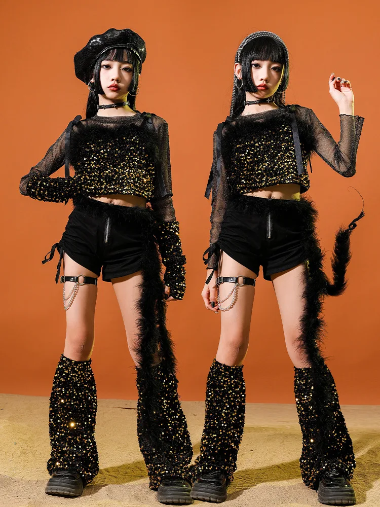 Jazz Dance Girls' Clothing Exposed Navel Black Gold Sequin Set Fashion Ballroom Hip Hop Dance Performance Stage Wear DQS18520
Jazz Dance Girls' Clothing Exposed Navel Black Gold Sequin Set Fashion Ballroom Hip Hop Dance Performance Stage Wear DQS18520