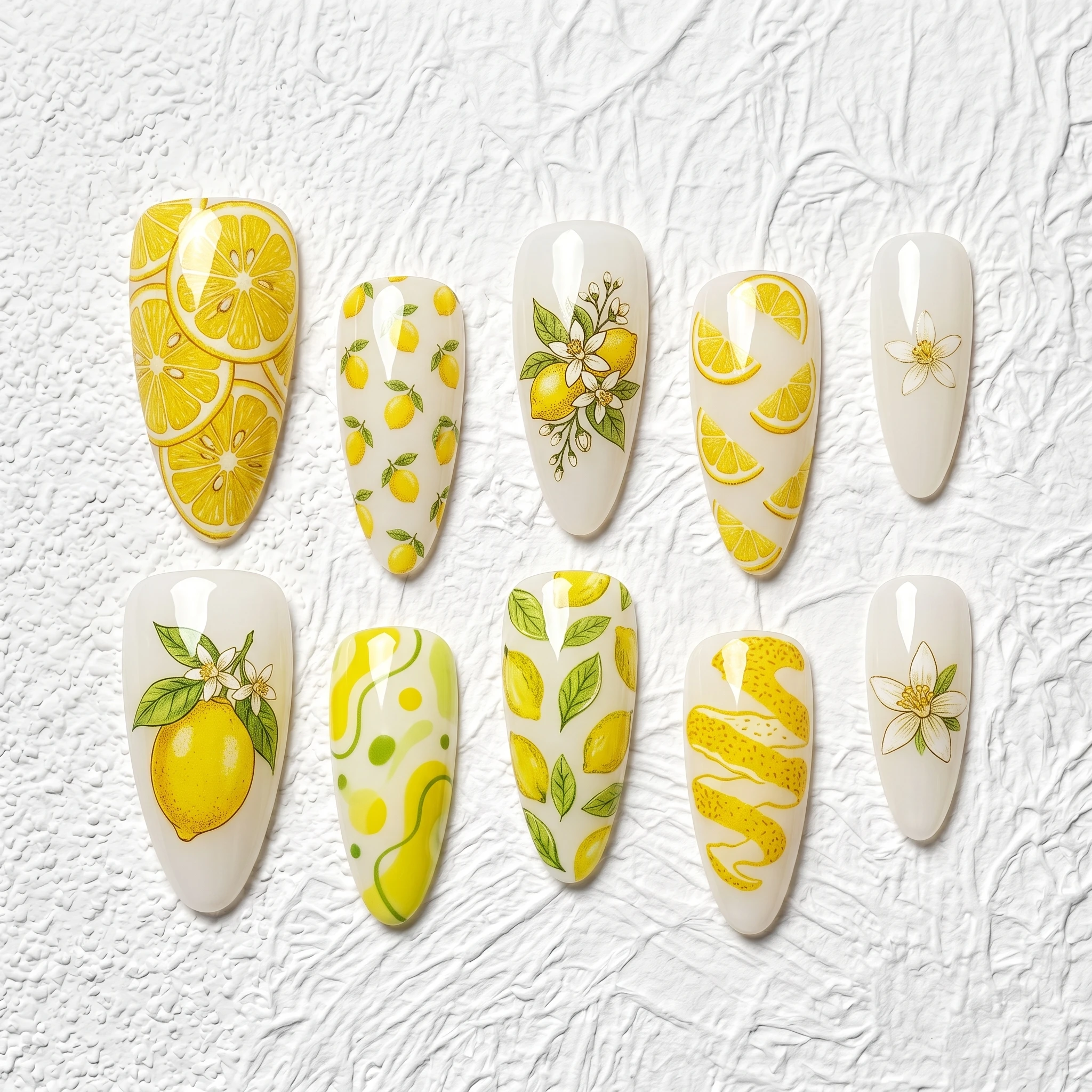Artisan Handcrafted 10PCS Lemon Garden Almond Press-On Nails | Realistic Slices, Zest, Blossoms & Green Accents, Summer Date Nig
Artisan Handcrafted 10PCS Lemon Garden Almond Press-On Nails | Realistic Slices, Zest, Blossoms & Green Accents, Summer Date Nig