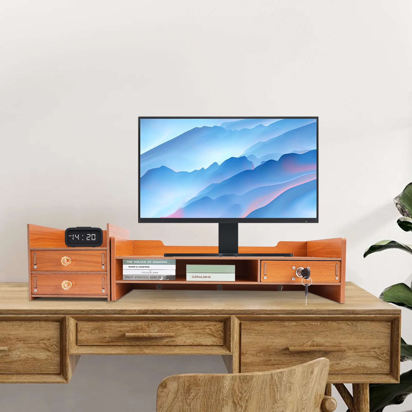 Modern Monitor Stand With Storage Computer Rack Drawers Rectangle Multi-Purpose Desktop Storage Stand for Computer TV