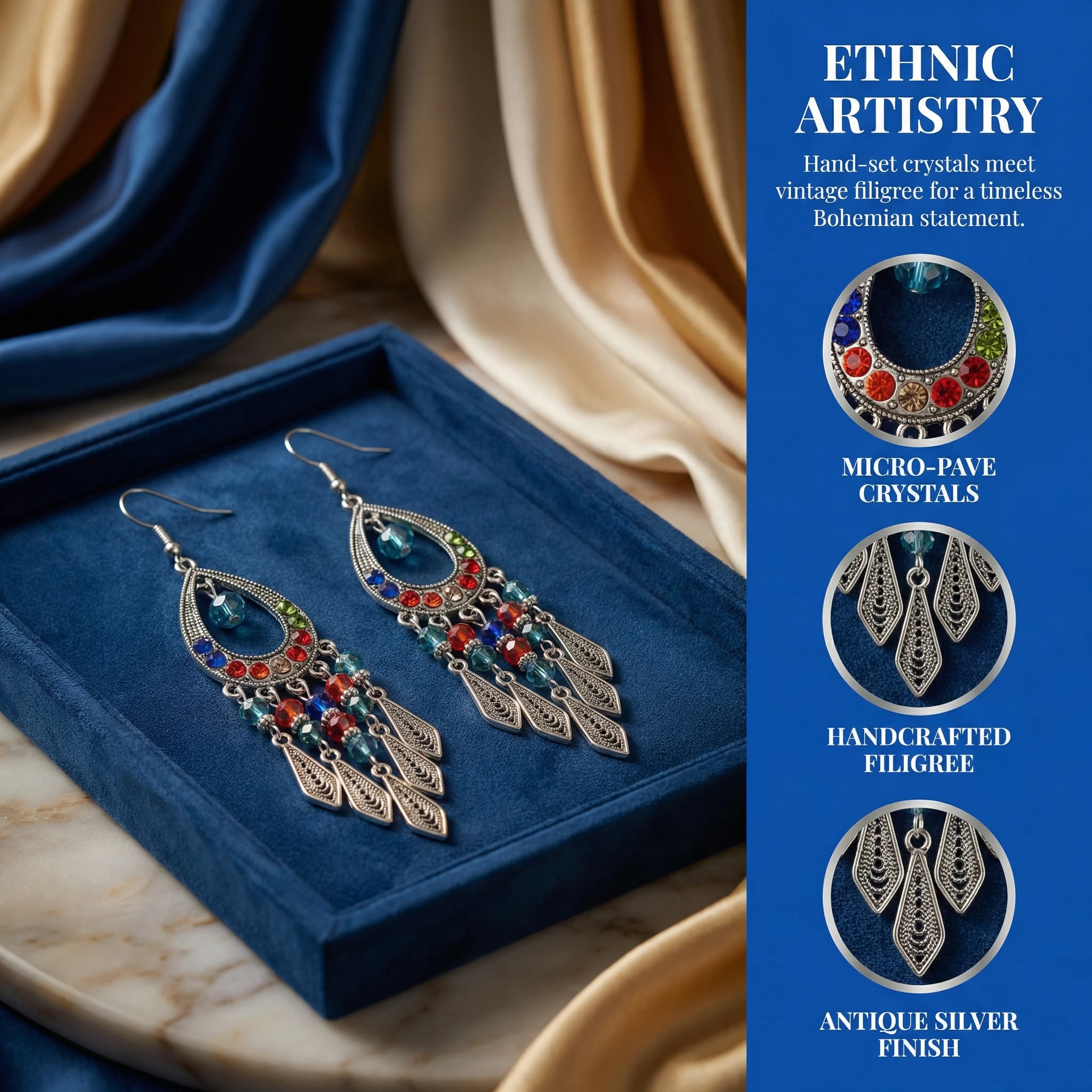 Bohemian Style Waterdrop Shaped Micro-Paved Crystal Long Dangle Earrings for Women Ethnic Fashion Water Element Drip Design
Bohemian Style Waterdrop Shaped Micro-Paved Crystal Long Dangle Earrings for Women Ethnic Fashion Water Element Drip Design