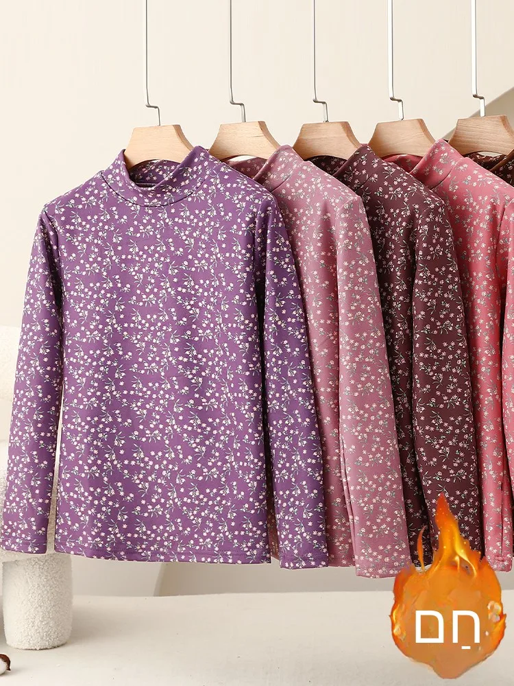 Thickened Fleece Long Sleeve Half High Collar Base Shirt Women's Winter Warm Top Velvet Floral Print Casual Home Wear
Thickened Fleece Long Sleeve Half High Collar Base Shirt Women's Winter Warm Top Velvet Floral Print Casual Home Wear