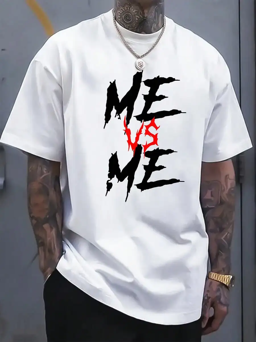 Men's White Short Sleeve T-Shirt with Bold Graphic Print, Casual Streetwear Style
Men's White Short Sleeve T-Shirt with Bold Graphic Print, Casual Streetwear Style