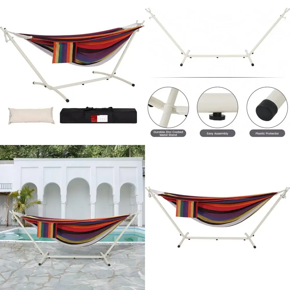 Heavy-Duty 2-Person Outdoor Hammock with Steel Stand, Portable and Durable for Adults, Ideal for Relaxing in Nature
Heavy-Duty 2-Person Outdoor Hammock with Steel Stand, Portable and Durable for Adults, Ideal for Relaxing in Nature