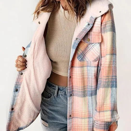 Hooded Coats Women Plaid Jackets Spliced Button Pocket Long Sleeves Single Breasted Loose Fit Casual Office Lady 2025 Autumn
Hooded Coats Women Plaid Jackets Spliced Button Pocket Long Sleeves Single Breasted Loose Fit Casual Office Lady 2025 Autumn