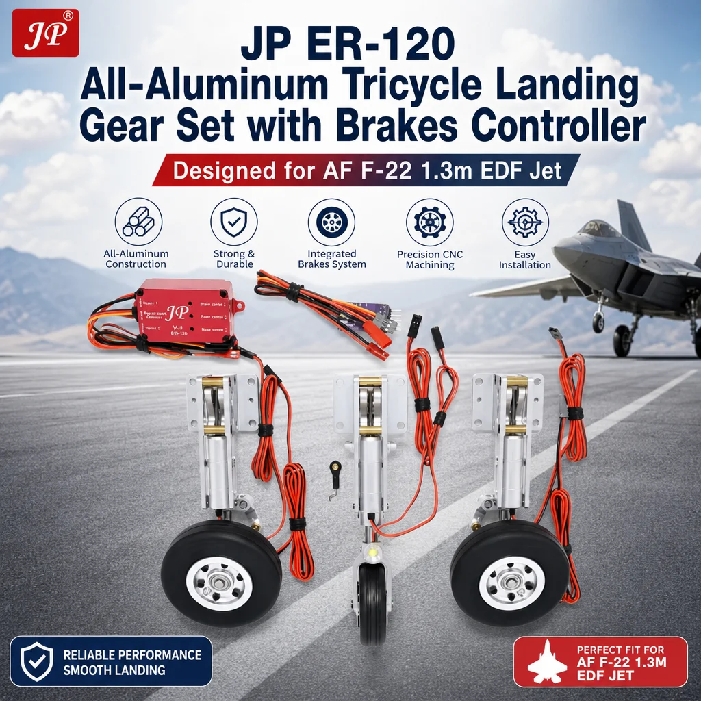 JP ER-120 All-Aluminum Tricycle Landing Gear Set with Brakes Controller for AF F-22 1.3m
JP ER-120 All-Aluminum Tricycle Landing Gear Set with Brakes Controller for AF F-22 1.3m