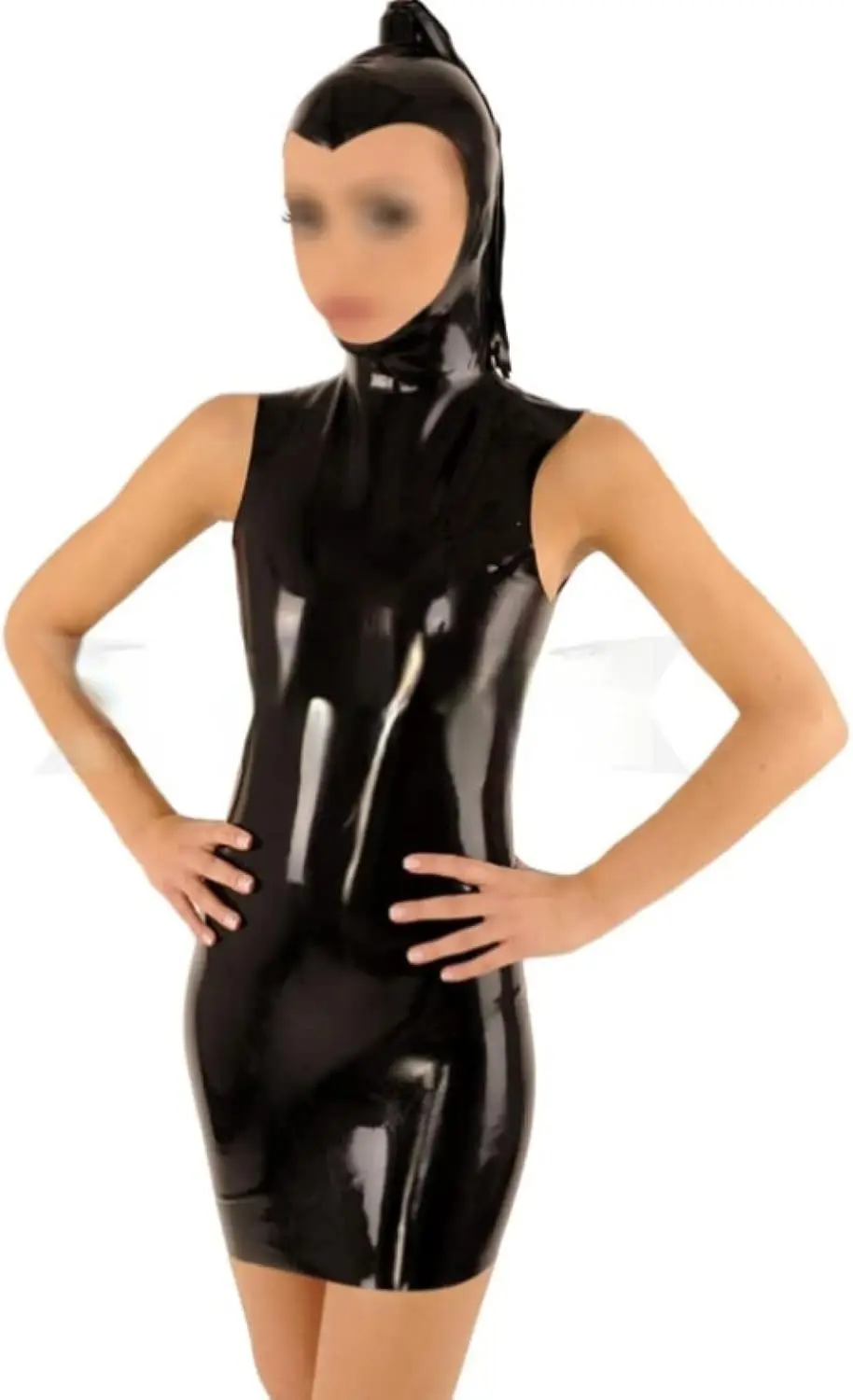 Women's Natural Latex Dress with Open Face Mask and Back Zipper
Women's Natural Latex Dress with Open Face Mask and Back Zipper
