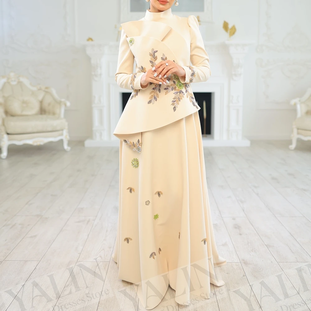 Women's A-line Evening Dresses Floor-length High-neck Full Sleeve Prom Gown Fashion Flowers Beading Draped Customized Gowns
Women's A-line Evening Dresses Floor-length High-neck Full Sleeve Prom Gown Fashion Flowers Beading Draped Customized Gowns