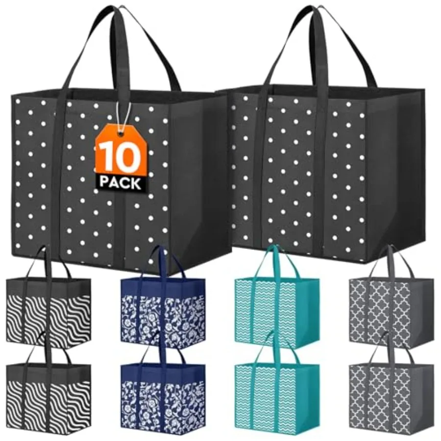 10 Pk Reusle Groery gs for Groeries 35L Lrge pity Hevy uty Wterproof Tote gs for Shopping n Pini with Stury Hnles
10 Pk Reusle Groery gs for Groeries 35L Lrge pity Hevy uty Wterproof Tote gs for Shopping n Pini with Stury Hnles