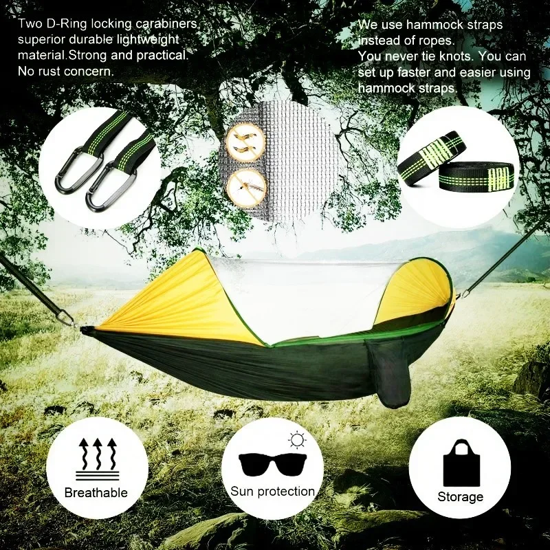 Camping Hammock with Net, Double Parachute Hammock That Holds 500 Lbs Super Lightweight Nylon Hammock for Camping Travel Hiking
Camping Hammock with Net, Double Parachute Hammock That Holds 500 Lbs Super Lightweight Nylon Hammock for Camping Travel Hiking