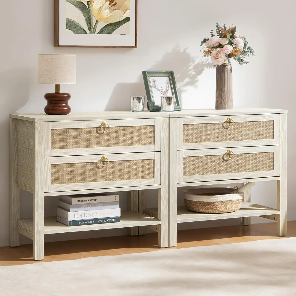 White Night Stand Set of 2, Large Nightstand with Drawers and Storage Shelf - Rattan Boho Bedside Table Narrow Side Table for B
White Night Stand Set of 2, Large Nightstand with Drawers and Storage Shelf - Rattan Boho Bedside Table Narrow Side Table for B