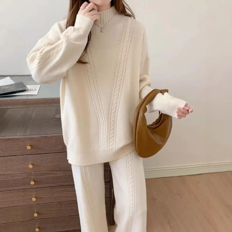Autumn/Winter Versatile High Collar Long Sleeve Warm Tops Loose Wide Leg Two Piece Set for Women Turtleneck Pullover Pants Suit
Autumn/Winter Versatile High Collar Long Sleeve Warm Tops Loose Wide Leg Two Piece Set for Women Turtleneck Pullover Pants Suit
