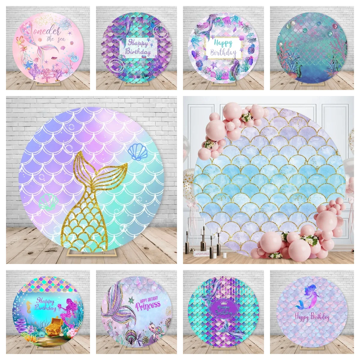 Mermaid Round Backdrop Cover Underwater World Scales Shell Corals Pearl Princess Girls Birthday Party Photography Background
Mermaid Round Backdrop Cover Underwater World Scales Shell Corals Pearl Princess Girls Birthday Party Photography Background