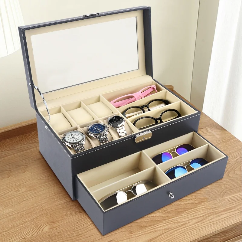 Vintage Watch Sunglasses Organizer with Safety Lock, Upper Layer & Drawer Layout, High Transparent Glass Cover, Sturdy Hardware for Home and Shop Display
Vintage Watch Sunglasses Organizer with Safety Lock, Upper Layer & Drawer Layout, High Transparent Glass Cover, Sturdy Hardware for Home and Shop Display