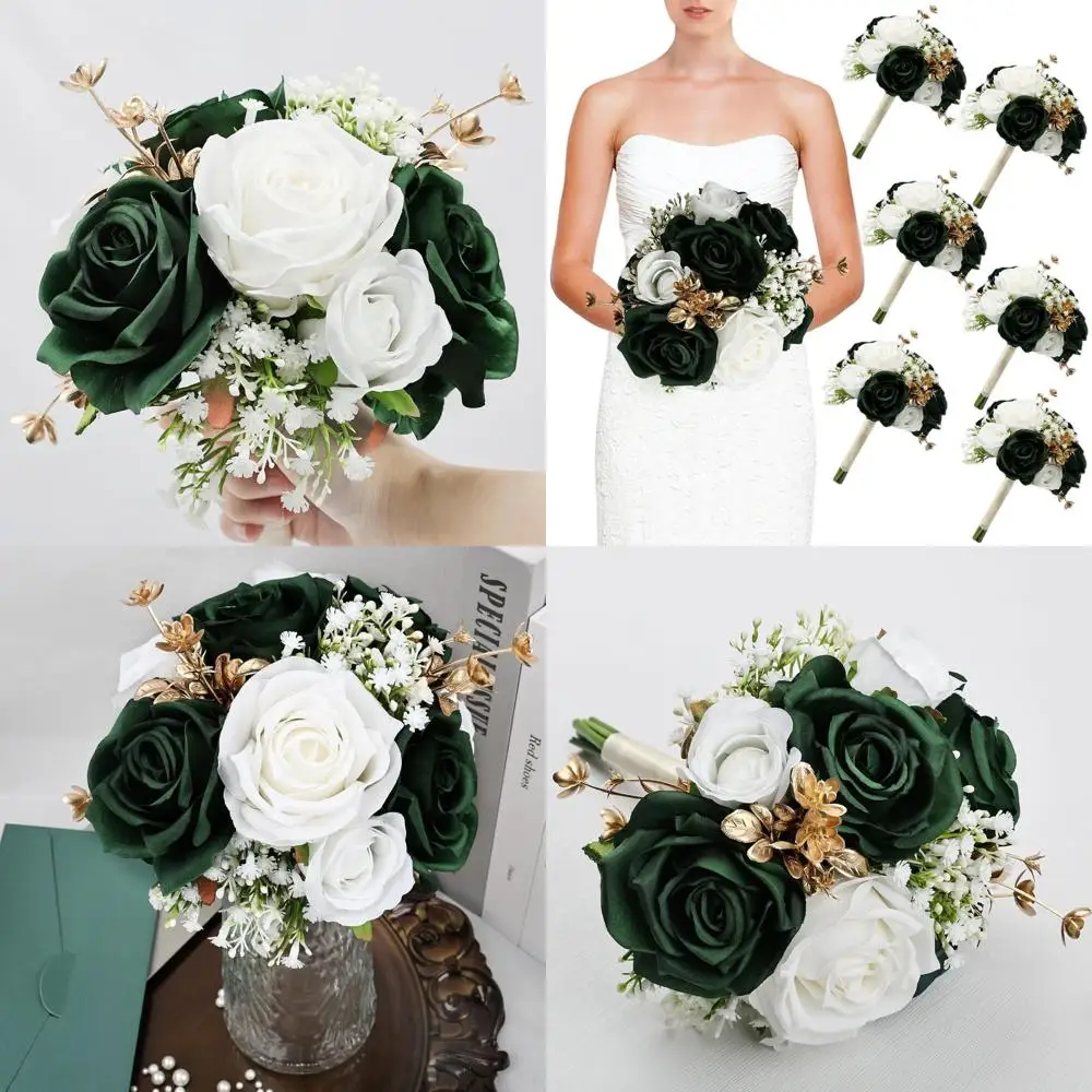 Набор из 6 искусственных шелковых букетов для подружек невесты изумрудно-зеленого, золотого и белого цветов для свадебного или праздничного декора
Набор из 6 искусственных шелковых букетов для подружек невесты изумрудно-зеленого, золотого и белого цветов для свадебного или праздничного декора