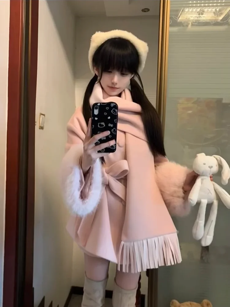 Korean Sle Princ Thi Warm Woolen Coat Scarf Set Small Size Winter Outfit for Young Women Long Sve Straight Hemline
Korean Sle Princ Thi Warm Woolen Coat Scarf Set Small Size Winter Outfit for Young Women Long Sve Straight Hemline