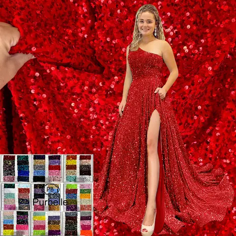 Rode 2-weg stretch pailletten fluwelen stof spandex velours kleding, zwarte stropdas jurk, decoratie, danskleding DIY naaimateriaal