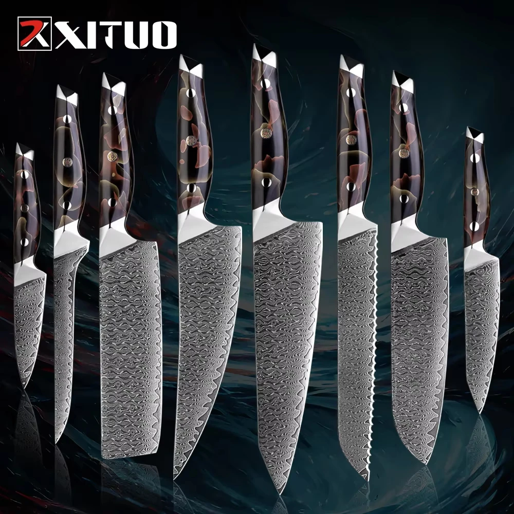 XITUO 67 Layer Damascus Steel 1~8pcs Set Kitchen Knife Chinese Meat Cleaver Hotel Household Western Chef's Knife Resin Handle
XITUO 67 Layer Damascus Steel 1~8pcs Set Kitchen Knife Chinese Meat Cleaver Hotel Household Western Chef's Knife Resin Handle
